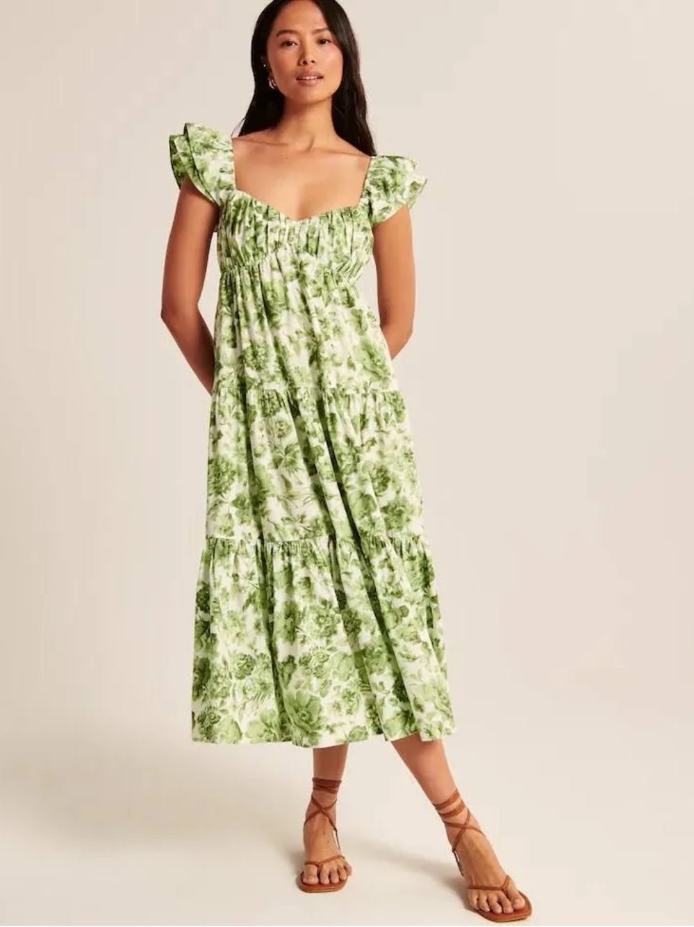 Abercrombie & Fitch Green Floral Tiered Midi Dress